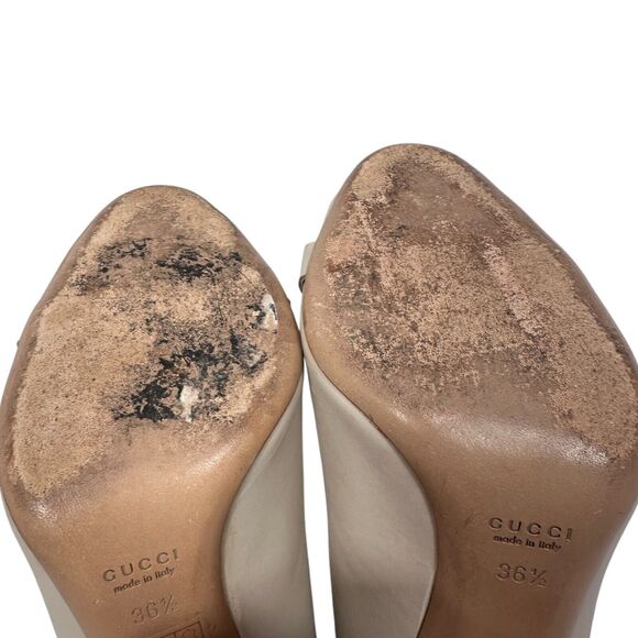 Gucci Peep Toe Horsebit Stiletto Heel Pump Shoes Women 36.5 Beige Leather 247518 - Picture 10 of 10
